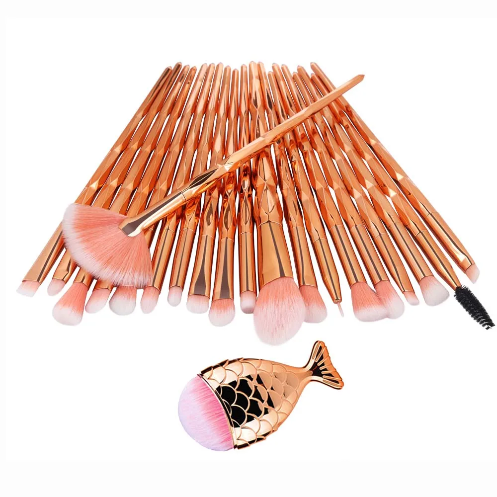 21pcs Rose Gold SALIYOO, 21 шт., Русалочка, рыбий хвост, набор кистей для макияжа, основа для макияжа, алмазная контурная растушевка, Румяна для лица, тени для век, косметический набор - Handle Color: 21pcs Rose Gold