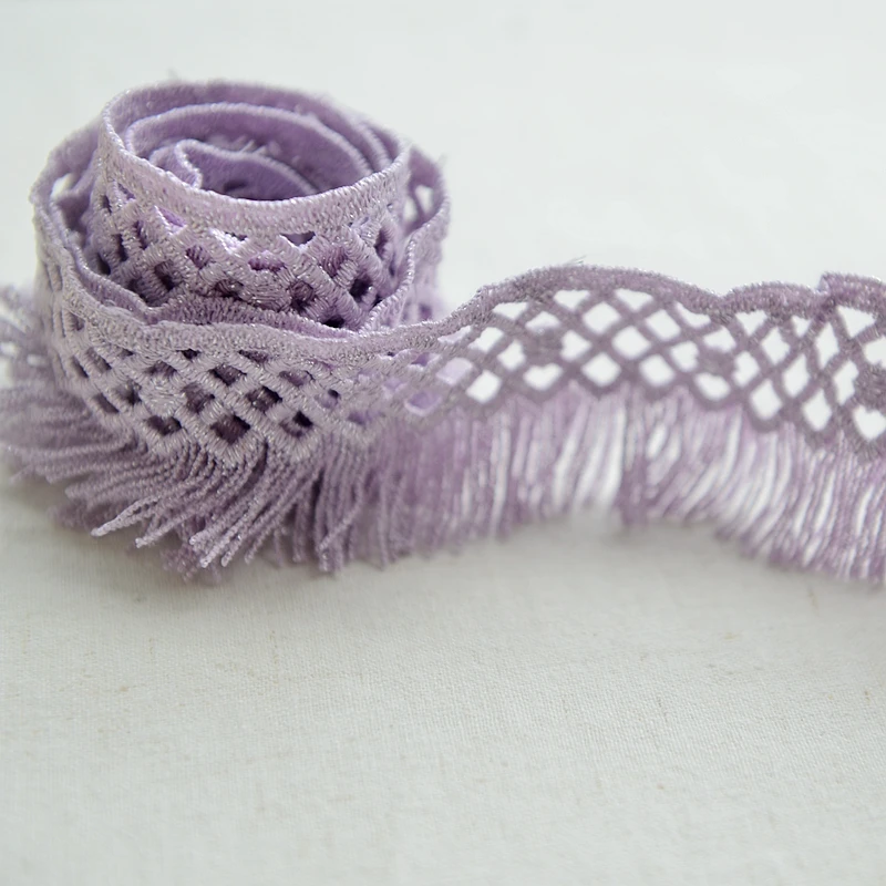

10meters Purple Polyester Soluble Lace Trim Fabric with Tassel 3.8CM Width -MT