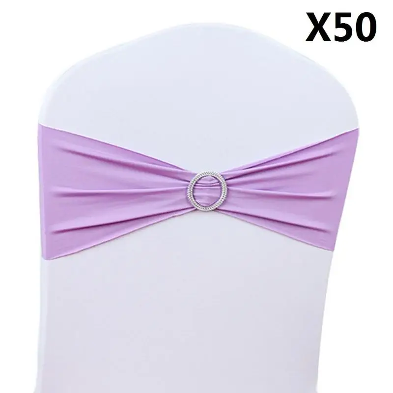 50pcs violet 50 шт./лот спандекс стрейч чехол для свадебного стула лента с пряжка со стразами пояса для свадебного декора банкетные украшения с бантом - Цвет: 50pcs violet