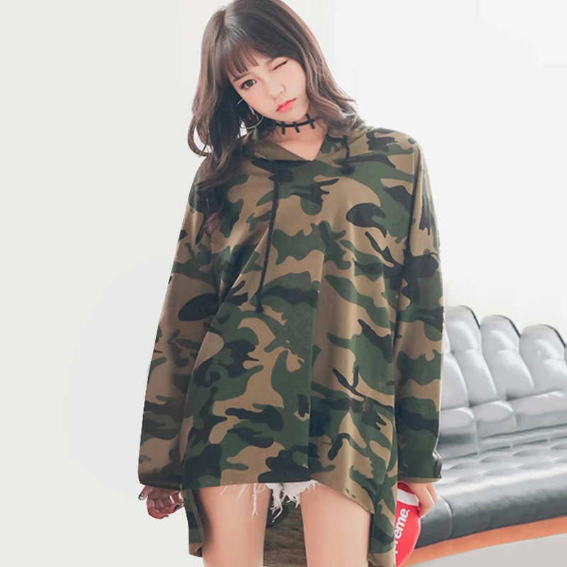 army green Женская камуфляжная толстовка с капюшоном размера плюс XXXL, длинные толстовки с капюшоном, пуловер для женщин, весна, Свободный Повседневный свитер с d размером - Color: army green