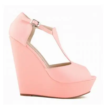 pink loftex Loslandifen/модные пикантные женские летние туфли на платформе и танкетке; вечерние туфли на высоком каблуке; женские вечерние босоножки с пряжкой на щиколотке; большие размеры 35-42 - Цвет: pink loftex