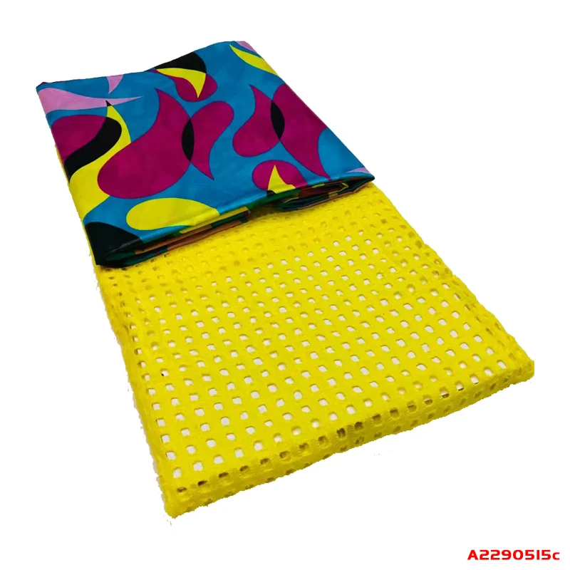 

african bazin riche printing lace fabrics 2.5 yards + Mesh lace fabric 2.5 yards for dresses W190515