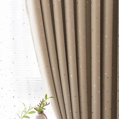 beige curtain Блестящие звезды ткань детская комната окна шторы для детей мальчик девочка спальня гостиная синий/розовый ночные шторы на заказ драпировка - Цвет: beige curtain