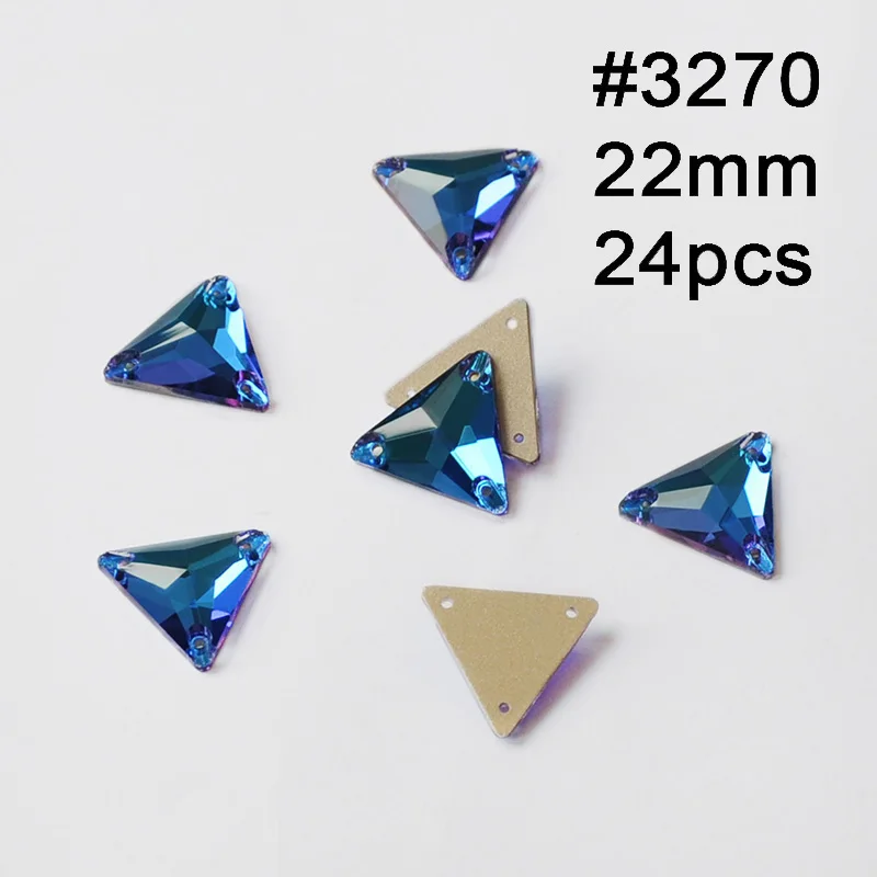 Triangle 22mm 24pcs Смешанные формы Синий Циркон Круглые пришивные стразы Серебряная задняя часть с отверстиями плоская задняя сторона пришитые Стразы для украшения одежды - Цвет: Triangle 22mm 24pcs