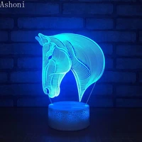 horse head 3d table lamp baby acrylic led night light touch 7 color changing party decorative light christmas gift