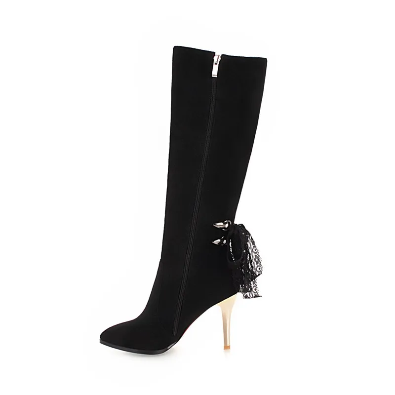 Женские сапоги до колена с острым носком на высоком каблуке-шпильке | Обувь