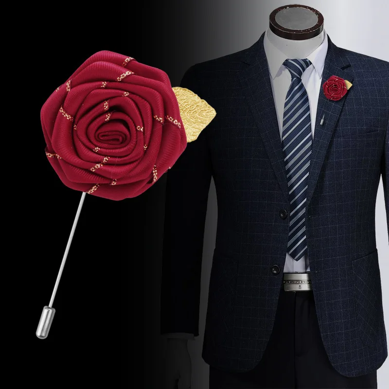 

Men's Leaf Fabric Rose Flower Brooches Cloth Collar Long Needle Lapel Pin Gifts for Men Women Wedding Accessories Jewelry