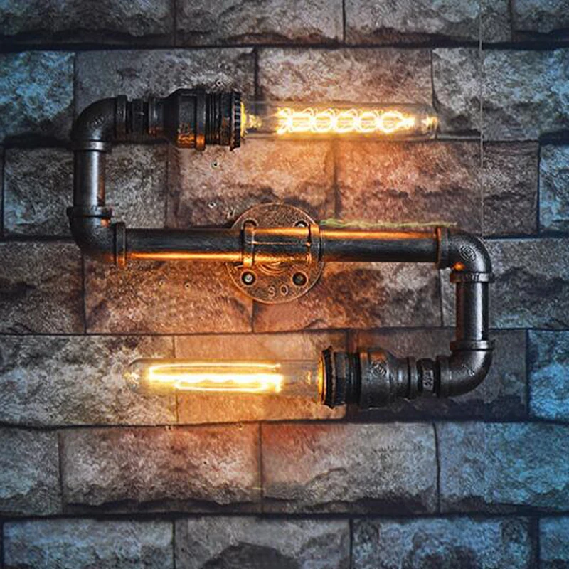 

Vintage Retro Loft Wall Lights Water Pipe Background Bar Pub Cafe Restaurant Aisle Stair Corridor Hall Pub Club Wall Sconces Bra