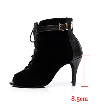 Black 8.5cm Осенне-зимние модели танцевальной обуви латинский танец самба обувь Сальса Танцевальная бальная обувь фиолетовый/черный Тип рыбий рот сапоги - Цвет: Black 8.5cm