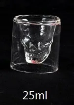 25ml Двухслойная прозрачная Хрустальная стеклянная чайная чашка с черепом 3 размеров для виски, вина, водки, бара, пива, вина - Цвет: 25ml