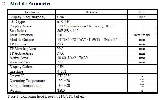 0,96 дюймовый tft ips полноцветный дисплей 80(RGB)* 160 80*160 пикселей 65K цветов st7735s st7735 последовательный порт SPI 3,3 V 13pin FP-096H01B
