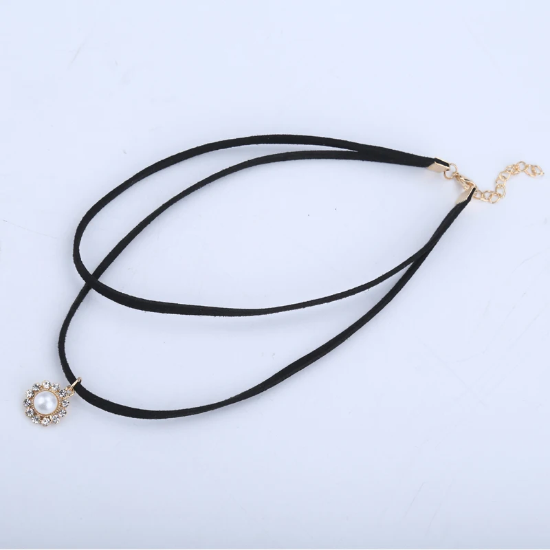 Черный Модный бархатный замшевый Чокер Ожерелье Подвеска с золотым цветком