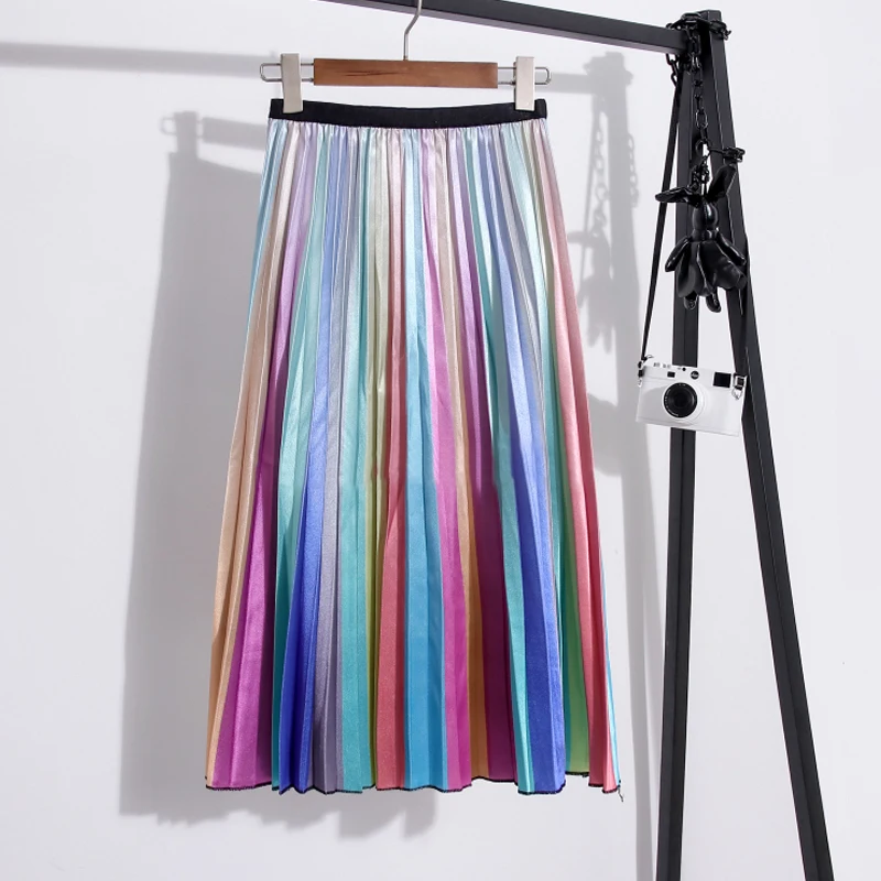 Женская Плиссированная Юбка-миди в полоску длинная трапециевидная юбка до