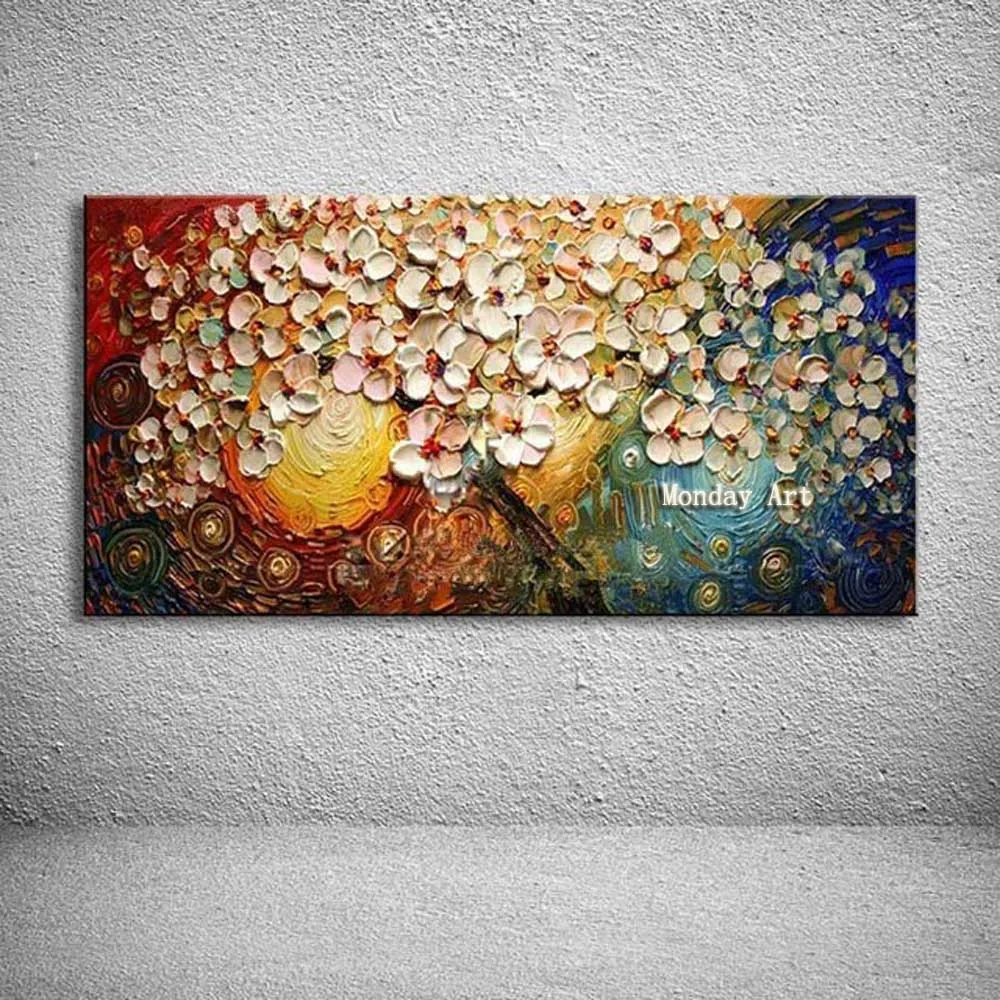 New handmade Modern Canvas flower Oil Painting Palette knife Tree 3D Flowers Home living room Decor Wall Art | Дом и сад