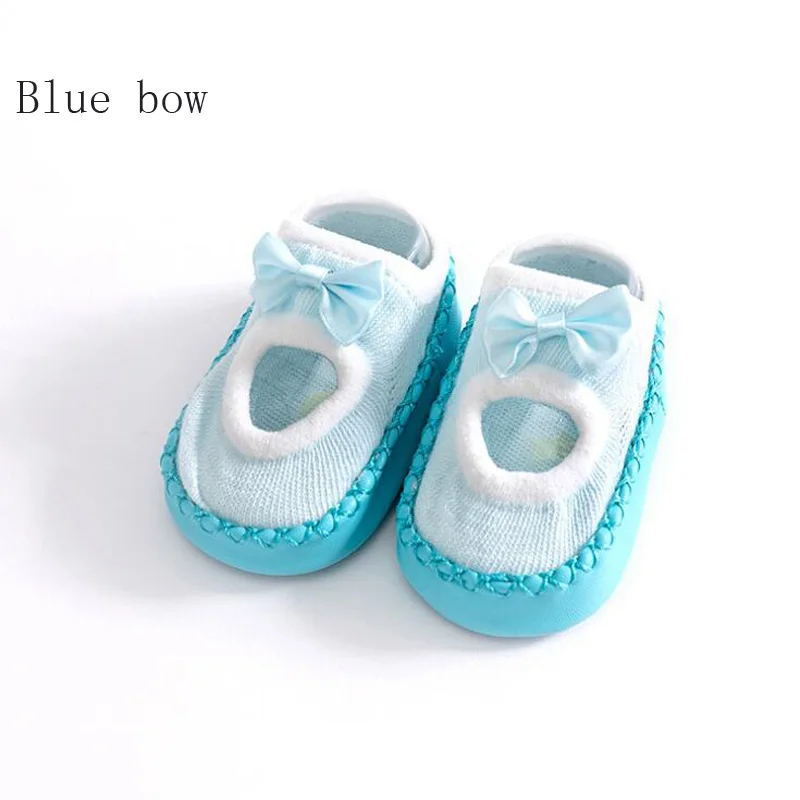 Blue bow Новинка; обувь для малышей с рисунками животных; носки-тапочки для малышей; нескользящие носки - Цвет: Blue bow