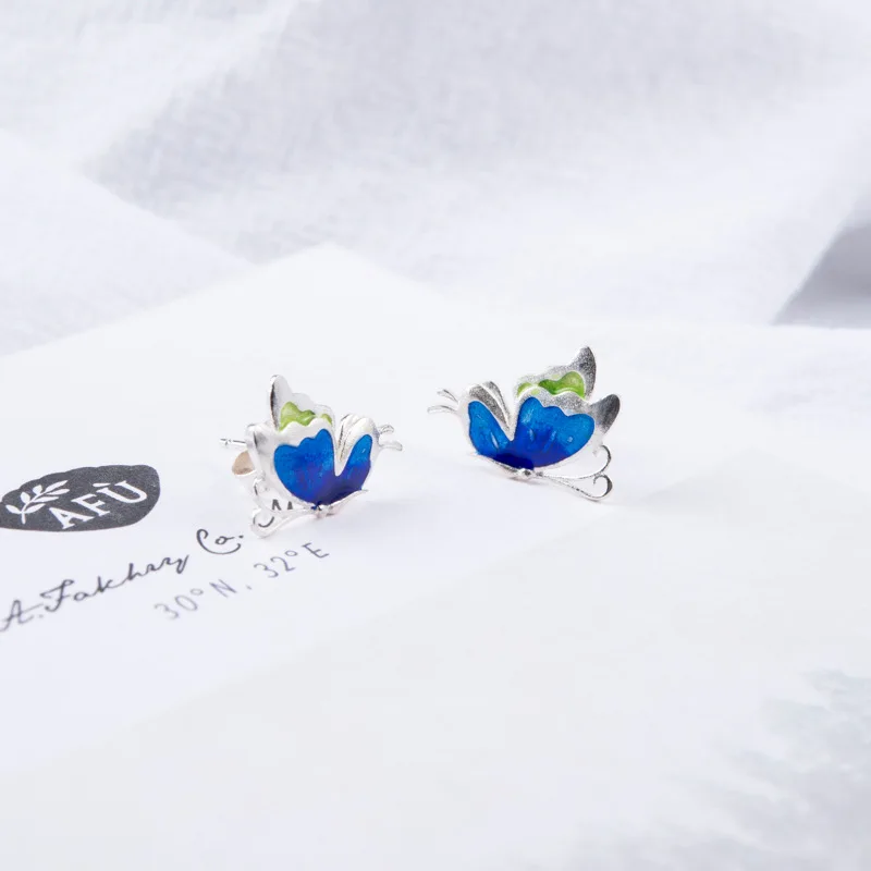 INALIS милые серьги гвоздики Cloisonne Стерлинговое Серебро 925 пробы в форме бабочки