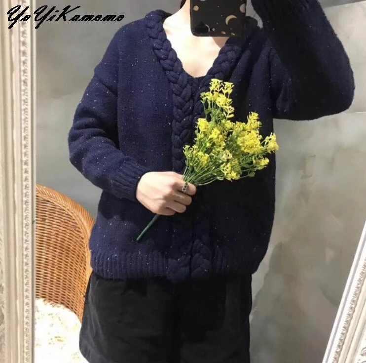 YoYiKamomo 2018 Women Sweater Spring Vintage Japanese Mori Girl Knit Twist V-neck Long-sleeved Pullovers Cute Tops | Женская одежда