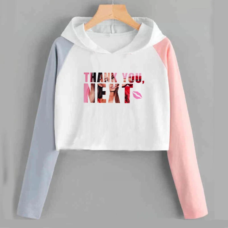 Кроп топ Ariana Grande Свитшот Thank U Next укороченные худи в стиле Харадзюку милый смешной