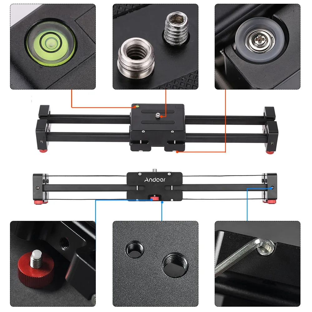 Andoer Compact Retractable Track Dolly Slider 50cm Rail Stabilizer 86cm Actual Sliding Distance with 1/4&quot and 3/8&quot Thread Screw |