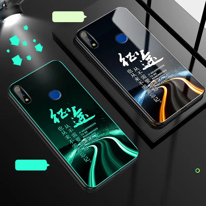 I Светящийся чехол для телефона для Oppo Realme 3 Pro Чехол светящийся закаленное стекло задняя крышка для Oppo Realme 3 Pro чехол силиконовый чехол - Цвет: I