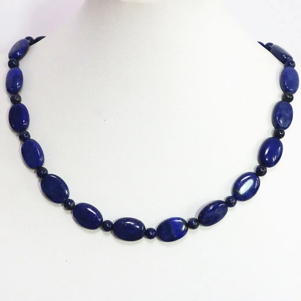 

natural blue lapis lazuli 13*18mm High grade oval beads 6mm spacer accessories newly women diy necklace 18inch B1449