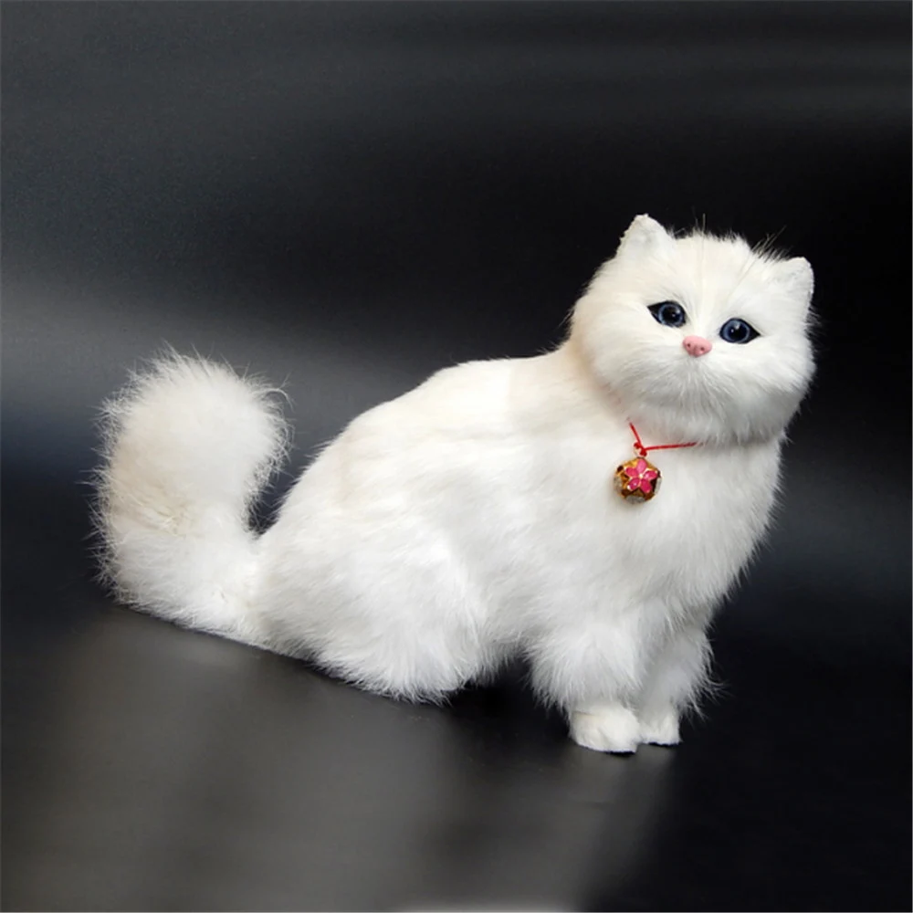 

Fancytrader Simulation White Cat with Bell Toy Model Handicraft Animals Cat Doll Plastic& Fur 22cmx20cm