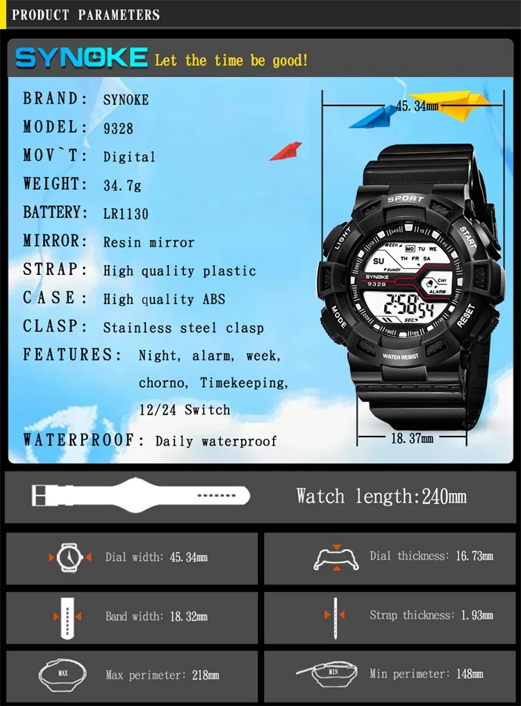 SYNOKE Montre, детские, для мальчиков, для студентов, люксовый бренд, водонепроницаемые спортивные часы, светодиодный, цифровые, с датой, наручные часы, модные, Relogio L30