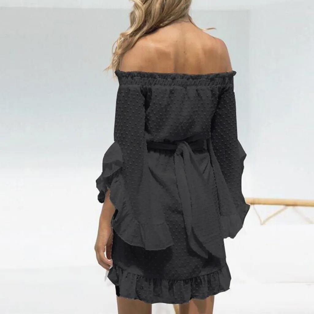 Женское платье с открытыми плечами JAYCOSIN шифоновое длинными рукавами и оборками