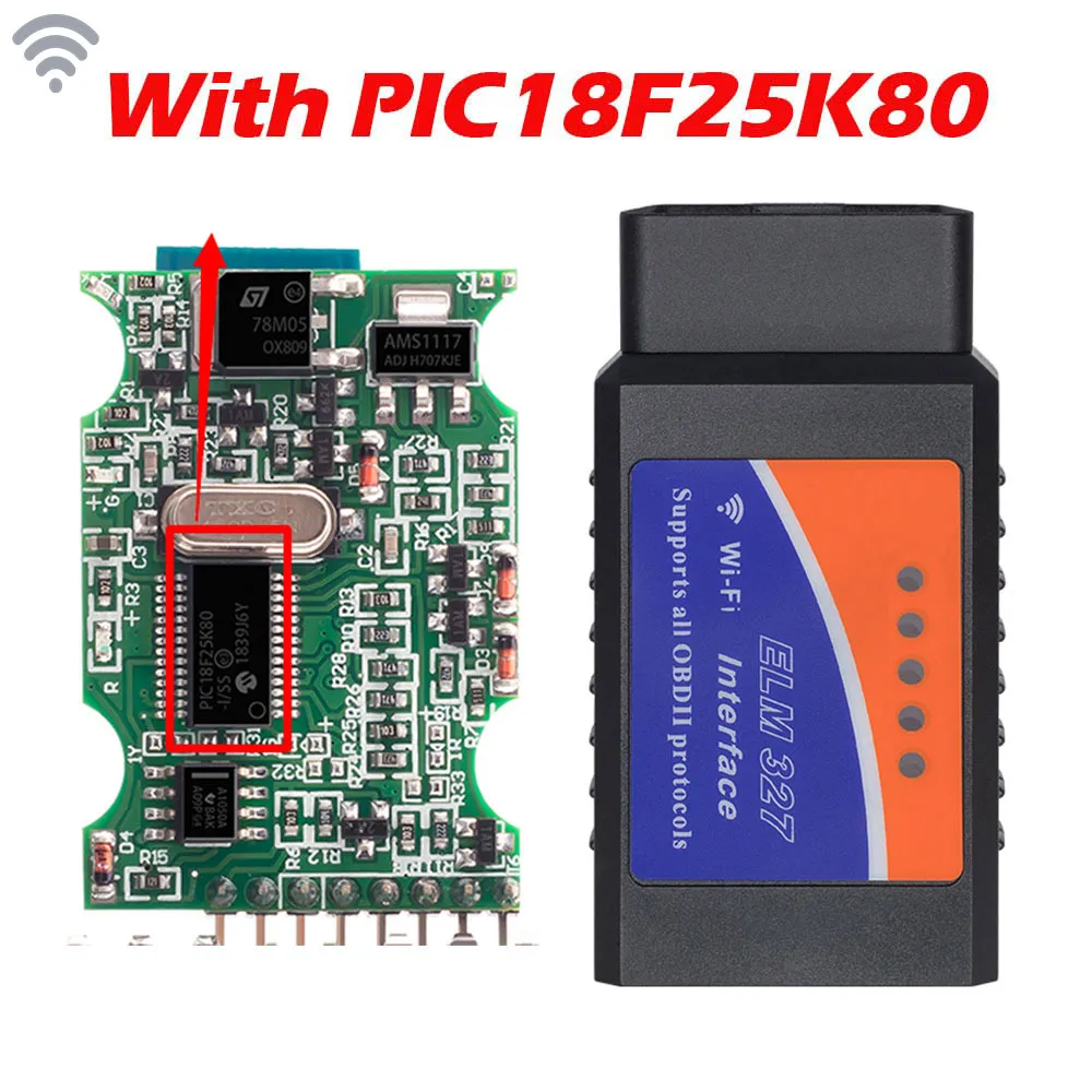 WIFI withPIC18F25K80 elm327 Wifi/Bluetooth/USB PIC18F25K80 дополнительный OBD2 автомобильный сканер для считывания кода V1.5 OBDII elm327 obd2 диагностический инструмент - Цвет: WIFI withPIC18F25K80