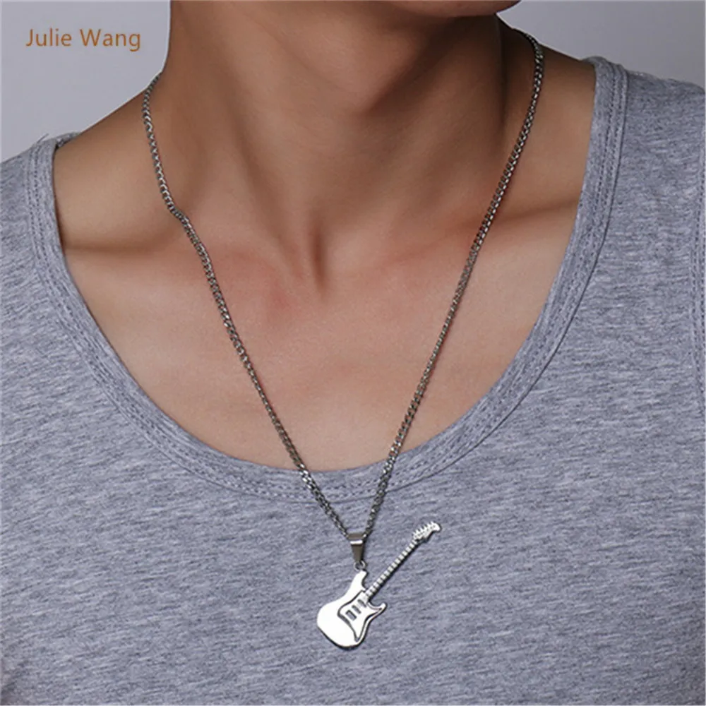 Julie Wang модная гитара ожерелье для мужчин подвески из нержавеющей стали панк рок