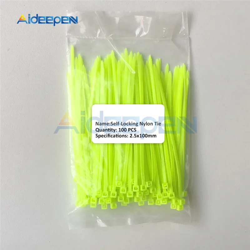 

Aideepen самоблокирующиеся нейлоновые кабельные стяжки 100 шт., 2,5*100 мм, 12 цветов