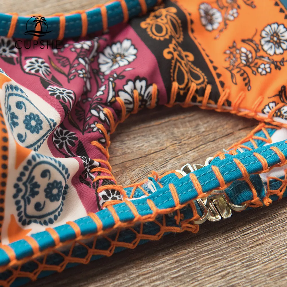 Женский купальник CUPSHE бикини с принтом Бохо и глубоким вырезом низкой посадкой