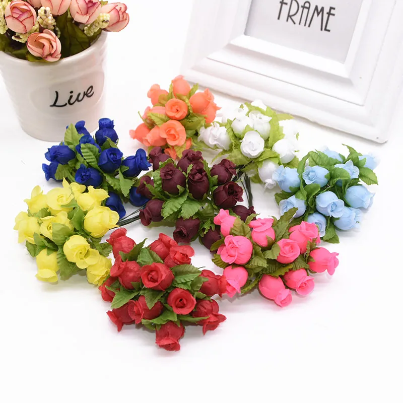 

36pcs/lot 1cm Mini Artificial Silk Roses Fake Flower Bouquet for Wedding Party Home Decor DIY Wreath Scrapbook Craft Supplies