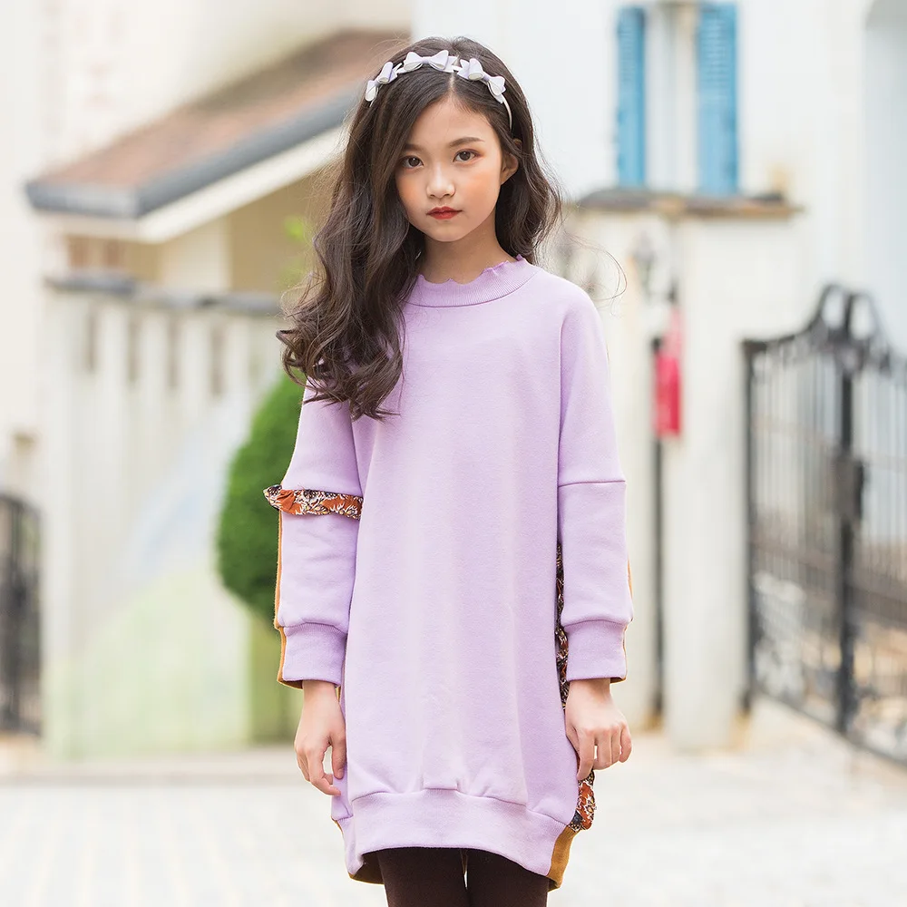 Детские платья для девочек с длинными рукавами Толстовка подростков платье