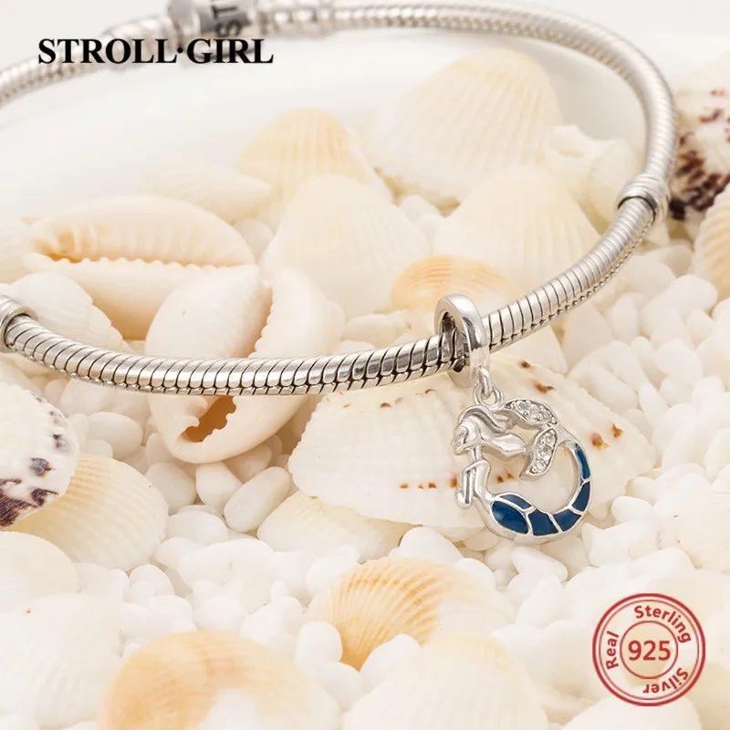 StrollGirl 925 Серебро Русалка светящиеся бусы Подвеска подходит аутентичный Pandora браслет Шарм diy модные ювелирные изделия для изготовления женщин подарок