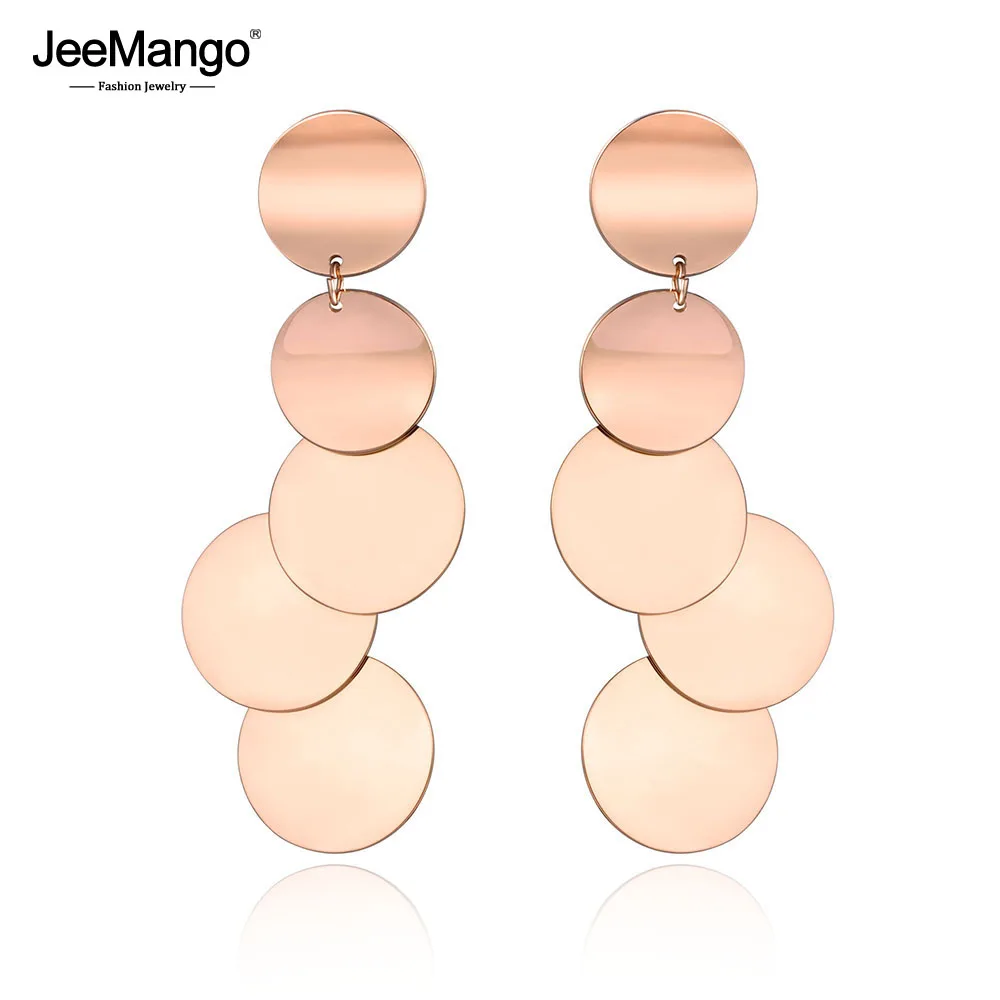 JeeMango модные серьги из нержавеющей стали розовое золото 5 шт. круглые