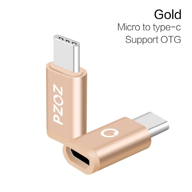 Gold to Type C PZOZ Micro USB адаптер для 8 pin type c otg зарядки данных для iPhone Xs Max Xr X 8 7 6 5S iPad зарядное устройство кабель type-c usb c адаптер - Цвет: Gold to Type C