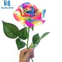 nuonuowell 10 pcs single stem colorful silk flower artificial rainbow rose real touch wedding home decor gift wedding bouquets