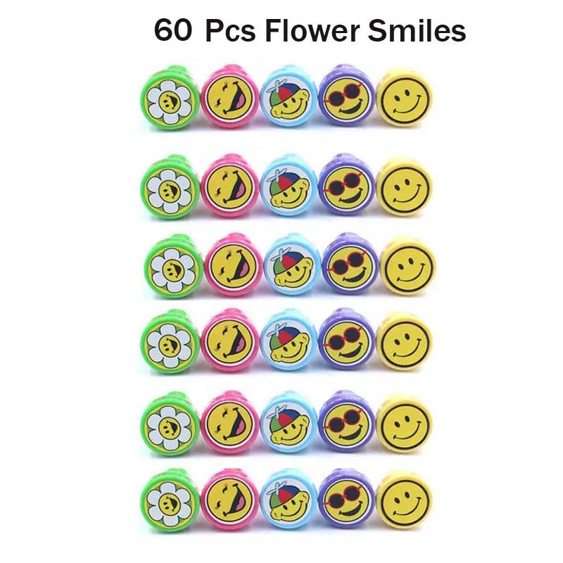 12 x 5 Flower Smiles Ассорти Подарочные игрушки штамп подарки дети 60 шт Goodie сумки карнавальные призы праздничные вечерние принадлежности наполнители для пиньяты - Цвет: 12 x 5 Flower Smiles