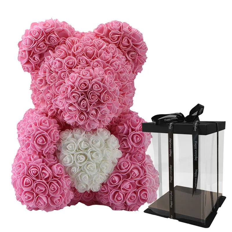 pink white box Хит, 38 см, искусственные цветы в виде медведя черной розы для дома, свадьбы, фестиваля, сделай сам, подарки для влюбленных, Дешевые Свадебные украшения - Цвет: pink white box