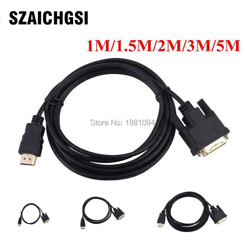 SZAICHGSI 1 м 5 2 3 HDMI к DVI 24 + контактный адаптер позолоченный кабель Папа папа для 1080P HD