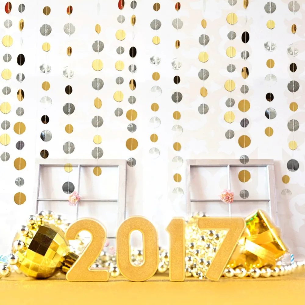 3 м длинные золотые серебряные точки бумага Круг гирлянда Гирлянда нить гирлянды