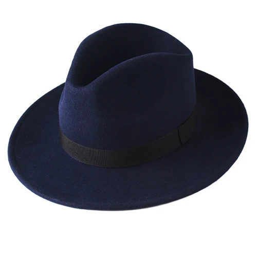 navy blue 1 FURTALK Fedora шляпа для женщин и мужчин австралийская шерстяная фетровая шляпа с широкими полями винтажная джазовая фетровая шляпа для пары зимняя шапка для женщин - Цвет: navy blue 1