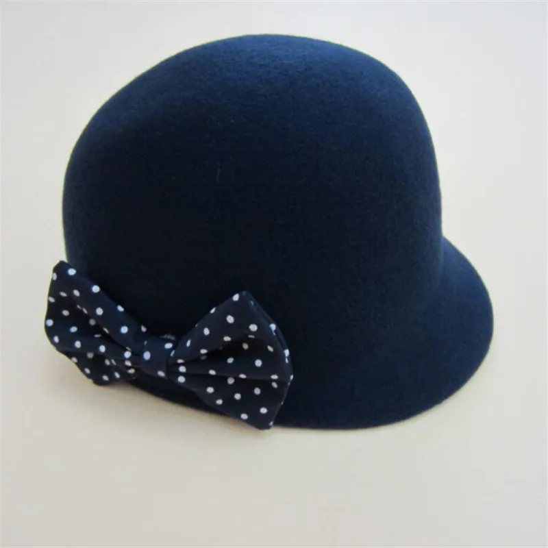 Spring Autumn Baby Girl Hat Fashion Navy Dots Girls Cap with Bowknot Kids Wool Felt Children Knight Beanies | Детская одежда и