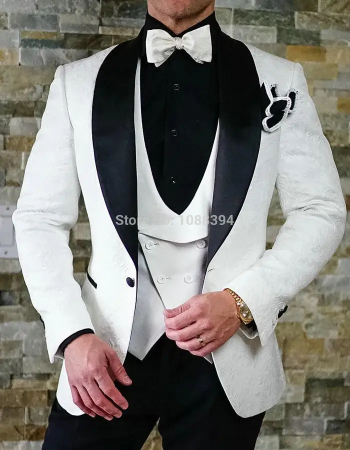 as picture Slim Fit мужские белые костюмы жениха 3 шт. торжественное платье свадебный мужской костюм набор Мужские свадебные костюмы смокинг для шафера, жениха - Цвет: as picture