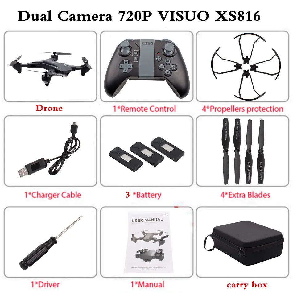 720P 3B Carry Bag VISUO XS816 Радиоуправляемый Дрон с 720 P/4 K двойной камерой Дрон оптический поток Квадрокоптер с камерой жестом Квадрокоптер для селфи, Дрон - Цвет: 720P 3B Carry Bag