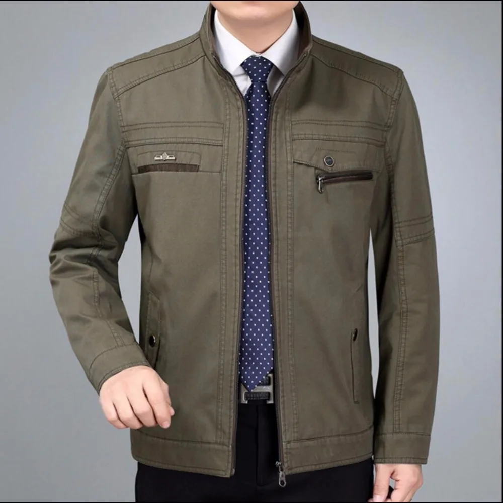 

L-6xl Spring And Autumn New Middle-aged Men's Stand Collar Casual Solid Color Jacket Father Cotton Jacket Plus Size Clothing