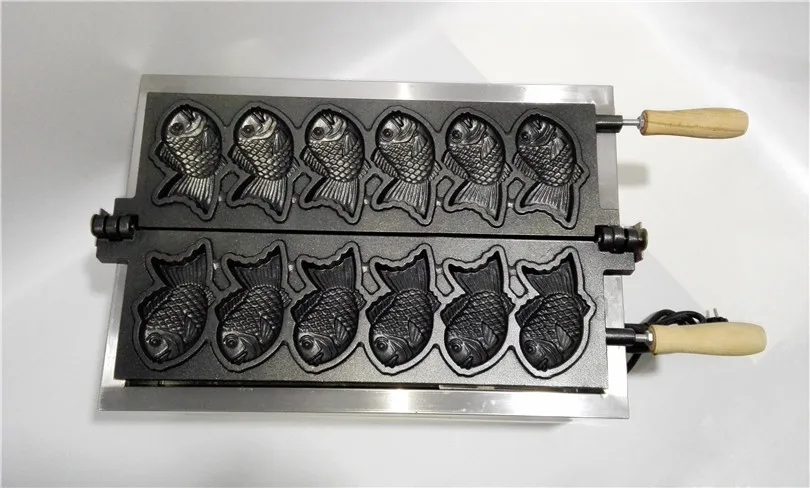 Японский стиль Taiyaki Электрический аппарат для коммерческого использования Taiyaki печенье в форме рыбы чайник из нержавеющей стали Шесть Форм Закуски устройства