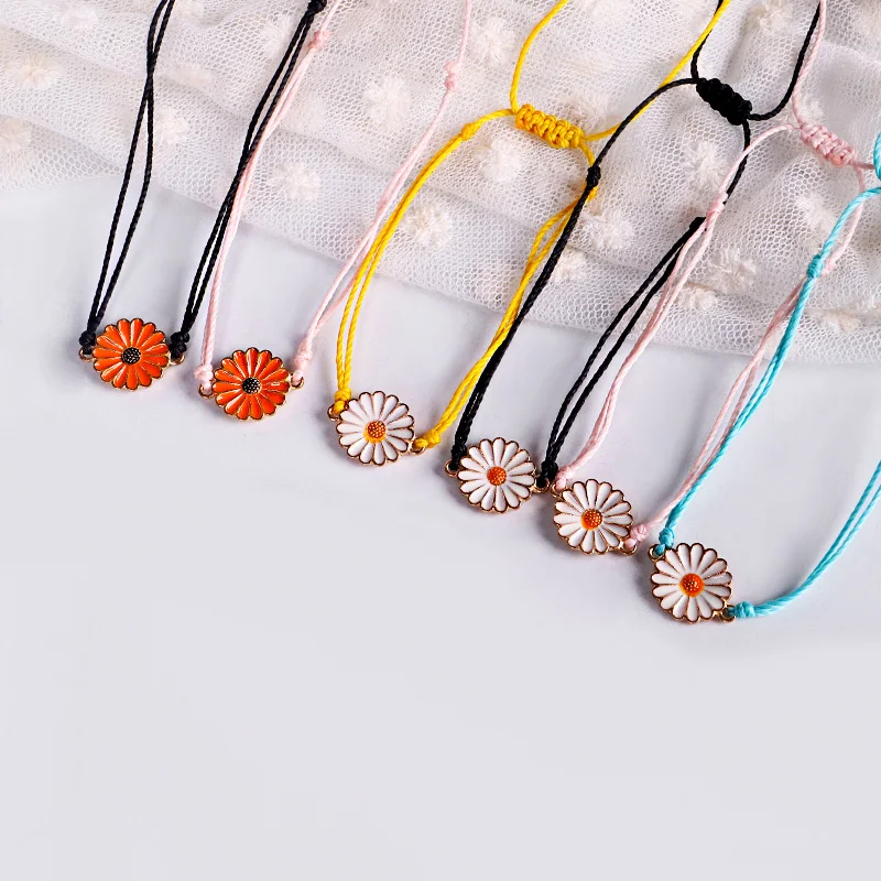 Браслет в богемном стиле с ромашками ручной работы водостойкий Воск линия
