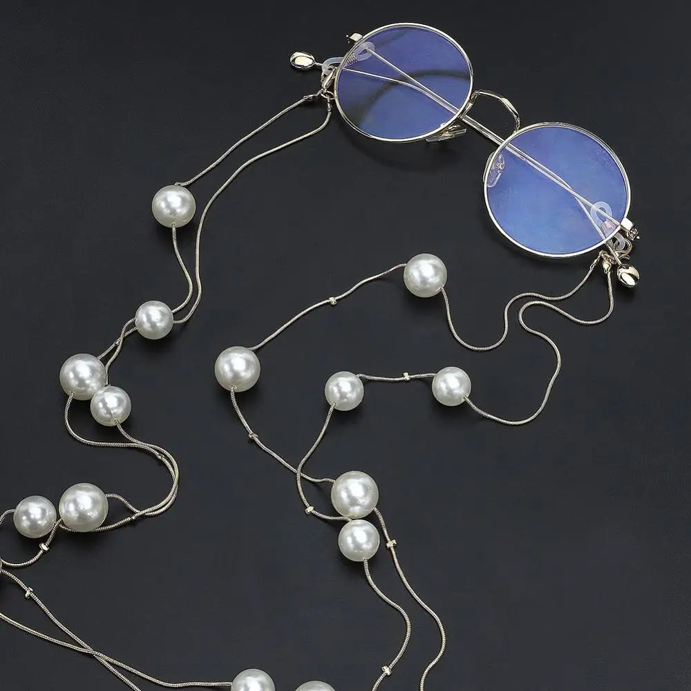 

Fashion Double Layer Sunglasses Lanyard Strap Necklace Eyeglass Imitation Pearls Eyewear Glasses Chain Cord Rope